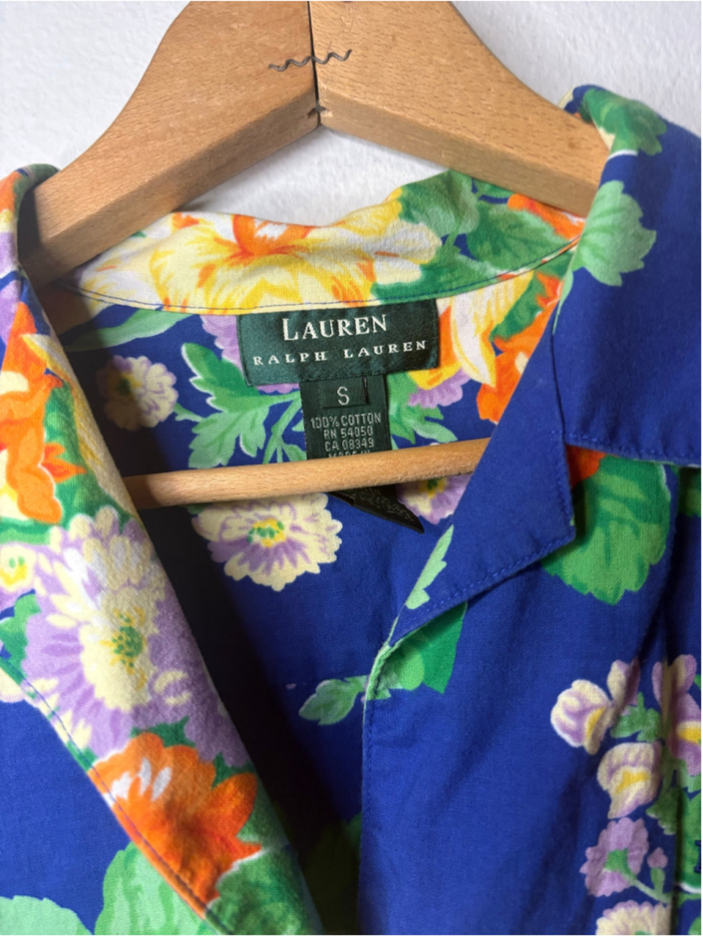 Vintage Lauren Ralph Lauren Floral Button Front Shirt Blue 100% Cotton Small - Picture 2 of 4